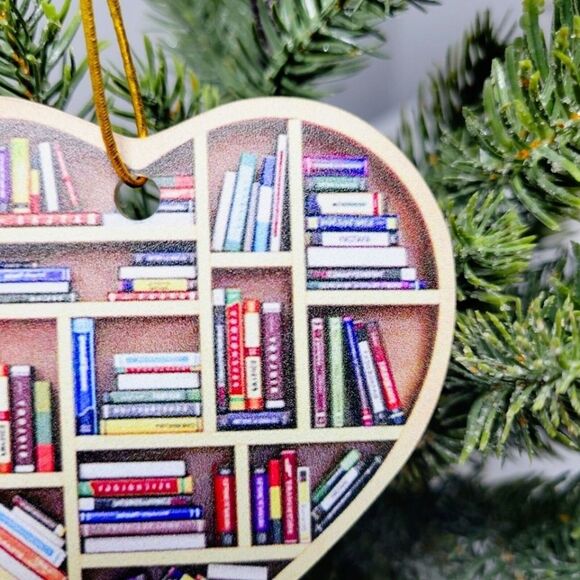 New Christmas Tree Ornament Books Lover Bookworm Heart Book lover Shelf - Picture 8 of 12